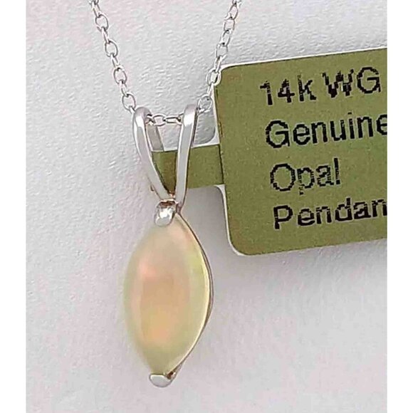 Genuine 0.96 Cts Opal Pendant 14k White Gold